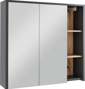 Skříňka se zrcadlem do koupelny Vicco Viola Grey/Artisan 80 x 75 cm s otevřenými policemi, Model 54861