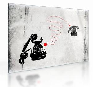 Skleněný obraz - Kresba telefonu na styl Banksyho (70x50 cm)