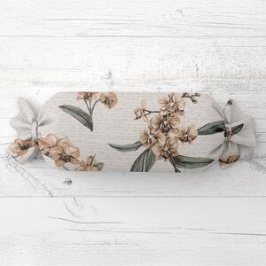 Biante Polštář válec bonbon Sandra SA-624 Hnědé orchideje na bílém 15x40 cm