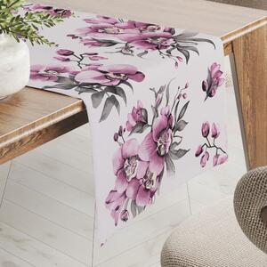 Biante Bavlněný běhoun na stůl Sandra SA-623 Lila orchideje na bílém 20x120 cm