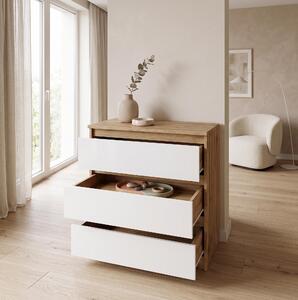 Moderní komoda se 3 zásuvkami | Bílá pídavná skíka | Komoda se zásuvkami 70 x 74,5 x 40 cm | Do lonice, obývacího pokoje a pedsín, Wotan/bílá