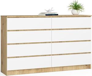 BDW, komoda s 8 zásuvkami, 160x40x99 cm, K160, dub Artisan / bílá