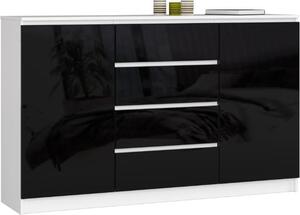BDW, komoda se 4 zásuvkami, 160x40x99 cm, K160, bílá / lesklá erná