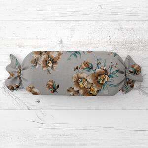Biante Polštář válec bonbon Sandra SA-622 Hnědé orchideje na šedém 15x40 cm