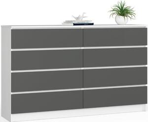 BDW, komoda s 8 zásuvkami, 160x40x99 cm, K160, bílá / edá