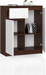 BDW, komoda s 1 zásuvkou a 2 dvíky, 80x99x40 cm, píborník, wenge - bílá