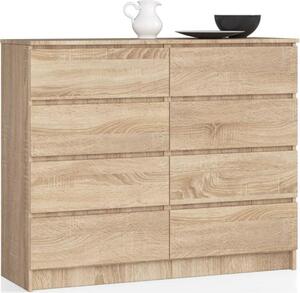 BDW, komoda s 8 zásuvkami, 138x40x99 cm, K140, dub Sonoma