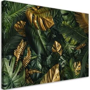 Obraz na plátně, Zlaté tropické listy - 100x70 cm