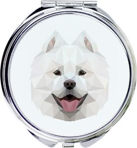 Zrcadlo s fotografií a geometrickým vzorem značky Art-Dog, zobrazující plemeno Samojed (Samojede, Samoyed, Samojedenhund, Samojedenspitz)