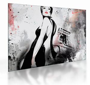 Skleněný obraz - Lady a Eiffelova věž (70x50 cm)