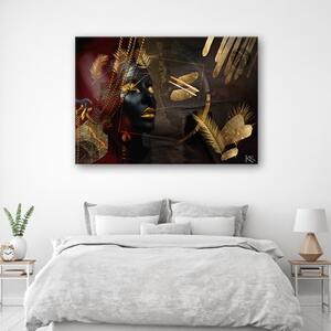 Obraz na plátně, Africká žena zlaté abstrakce - 120x80 cm