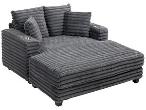 HOMCOM rozkládací pohovka pro 2 s chaise, šedý kordurový potah, polštářky, držáky na nápoje — 134 × 151 × 89 cm | Aosom