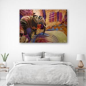 Obraz na plátně, Zlatý slon na abstraktním pozadí - 60x40 cm