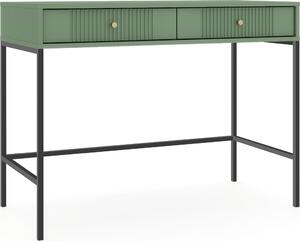 Kosmetický stolek: dvě zásuvky, barva tmavě zelená, černé nohy, výška 79 cm