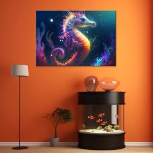 Obraz na plátně, Neonový mořský koník - 60x40 cm