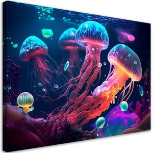 Obraz na plátně, Neonová mořská medúza - 90x60 cm