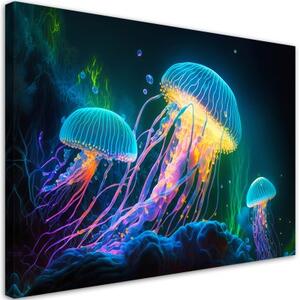 Obraz na plátně, Neonová medúza pod vodou - 120x80 cm