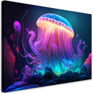 Obraz na plátně, Neonová medúza pod vodou - 120x80 cm
