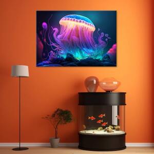 Obraz na plátně, Neonová medúza pod vodou - 60x40 cm