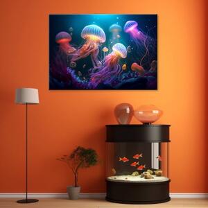 Obraz na plátně, Neonová abstrakce medúzy - 60x40 cm