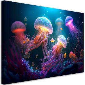 Obraz na plátně, Neonová abstrakce medúzy - 60x40 cm