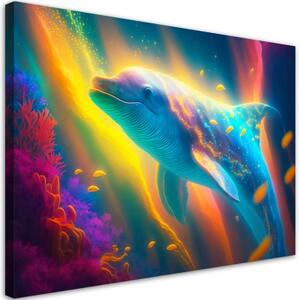 Obraz na plátně, Neonová velryba - 90x60 cm