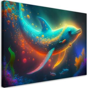 Obraz na plátně, Neonová velryba abstrakce - 100x70 cm