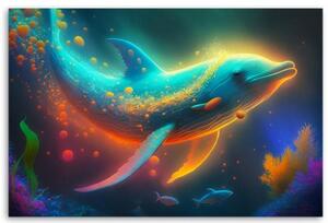 Obraz na plátně, Neonová velryba abstrakce - 60x40 cm