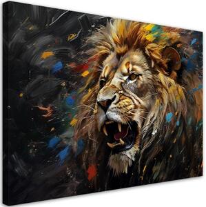 Obraz na plátně, Lev na tmavém pozadí - 90x60 cm