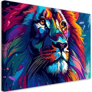 Obraz na plátně, Barevný neonový lev Abstrakce - 60x40 cm