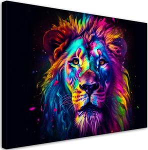 Obraz na plátně, Barevný neonový portrét lva Ai - 60x40 cm