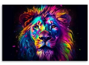 Obraz na plátně, Barevný neonový portrét lva Ai - 60x40 cm