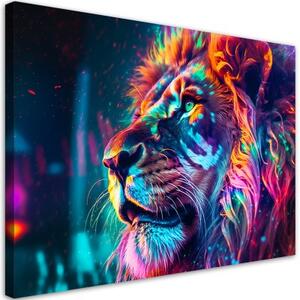 Obraz na plátně, Neonové zvíře Lev Ai - 90x60 cm