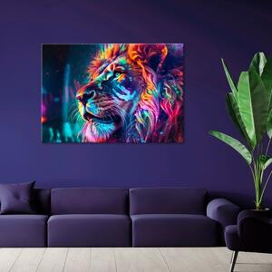 Obraz na plátně, Neonové zvíře Lev Ai - 60x40 cm