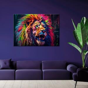 Obraz na plátně, Neonový lev Barevný - 60x40 cm