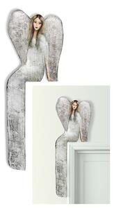 Dřevěný anděl na dveře šedý 119940
