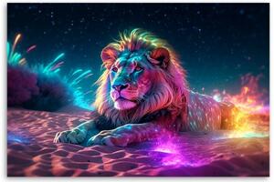 Obraz na plátně, Neonový lev Příroda Abstrakce - 60x40 cm