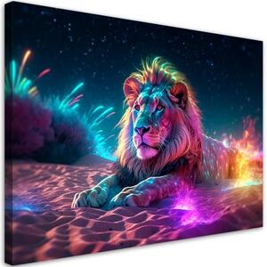 Obraz na plátně, Neonový lev Příroda Abstrakce - 120x80 cm