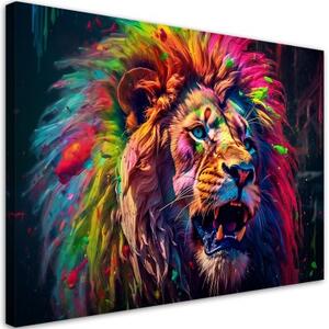 Obraz na plátně, Neonový lev Barevný - 90x60 cm