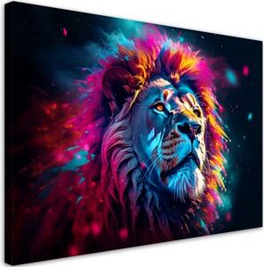 Obraz na plátně, Neonový lev Zvíře Afrika - 90x60 cm