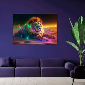 Obraz na plátně, Zvíře AI Lev Abstraktní neon - 60x40 cm