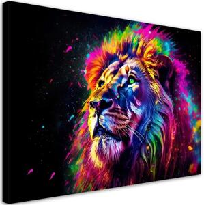 Obraz na plátně, Neonový lev Barevný - 120x80 cm