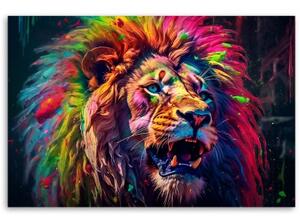 Obraz na plátně, Neonový lev Barevný - 60x40 cm