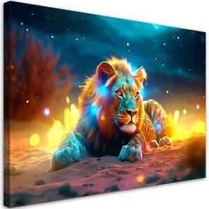 Obraz na plátně, Neonový lev Abstraktní příroda - 120x80 cm