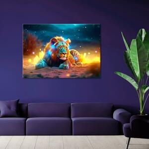 Obraz na plátně, Neonový lev Abstraktní příroda - 60x40 cm