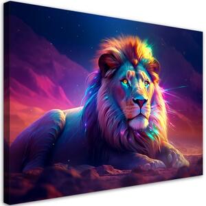 Obraz na plátně, Neonový lev Afrika - 120x80 cm