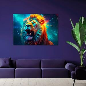 Obraz na plátně, Abstraktní neonový lev AI - 60x40 cm