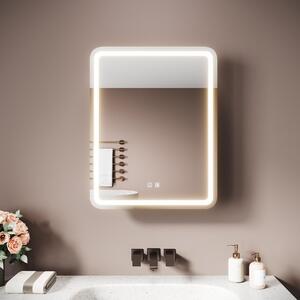 SONNI 55 x 70 x 15 cm Jednodveřová zrcadlová skříňka ze dřeva Urban Beige Proti mlžení Zásuvka pro nabíjení holicího strojku Včetně krabičky na kapesníky