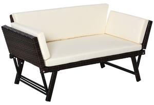 Outsunny Poly Rattan 2-místná zahradní sedačka s ocelovými nožkami, skládacími opěrkami 129 x 63 x 67 cm | Aosom