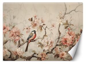 Fototapeta, Ptáci a květiny vintage - 450x315 cm
